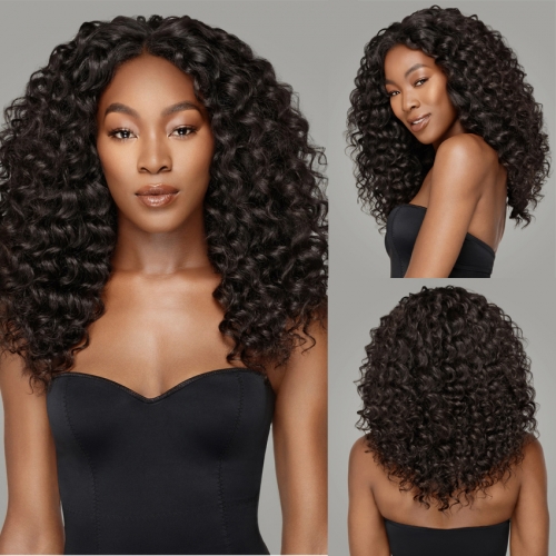 XYS Deep Wave Closure Lace Wig 100% Unprocessed Virgin Human Hair Extensions
