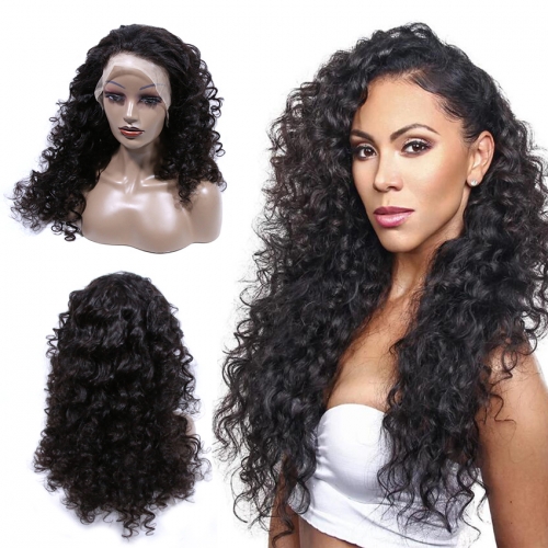 XYS Loose Curly Frontal Lace Wig 100% Unprocessed Virgin Human Hair Extensions