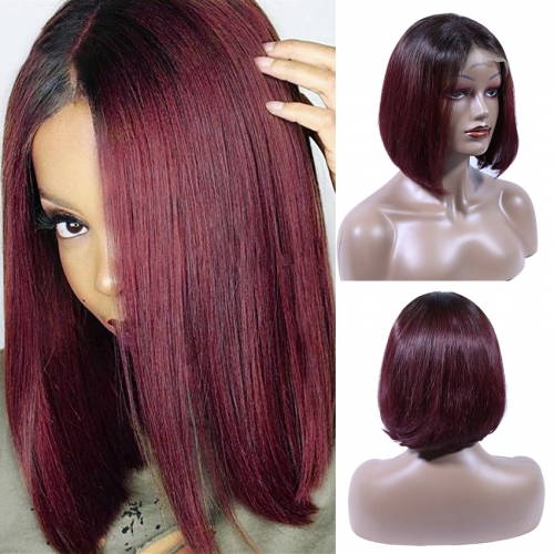 XYS 1B/#99J Half Lace Bob Wig 100% Unprocessed Virgin Human Hair Extensions