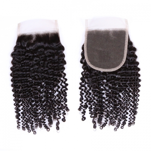 XYS Hot Selling Deep Curly Closure 100% Unprocessed Virgin Human Hair Extensions