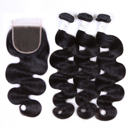 XYS Hot Selling Body Wave Closure 100% Unprocessed Virgin Human Hair Extensions