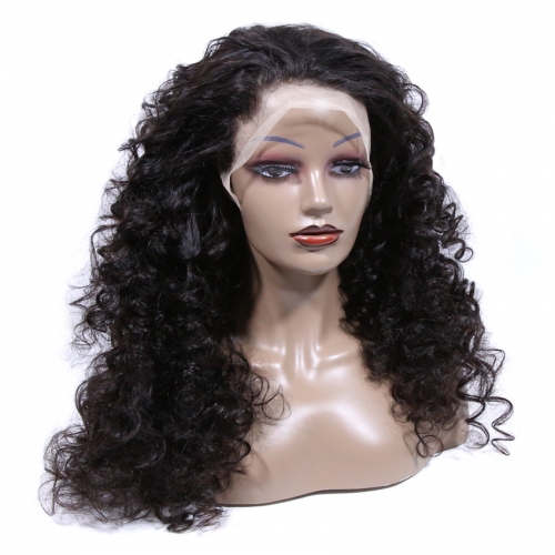 XYS  Loose Curly Frontal  Lace  Wig 100% Unprocessed Virgin Human Hair Extensions